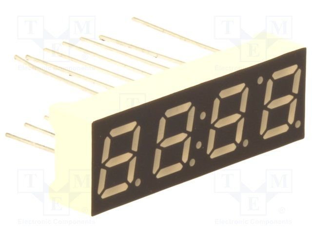 7LED indikators, ceturtkāršs, 7.11mm, 10x30.26mm, 640nm, kopējs anods, sarkana krasa