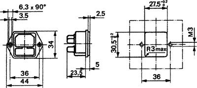 Tikla štekers, 250VAC, 10A, C14(E), + drošinātājs, ar 2 skrūvēm, šasijai