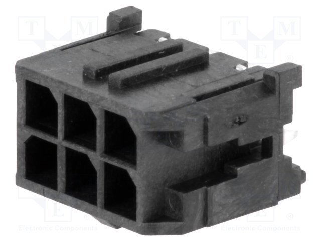 6pin(2x3), MicroFit, "mama/THT", šasijai, solis=3x3mm, 5A, taisns