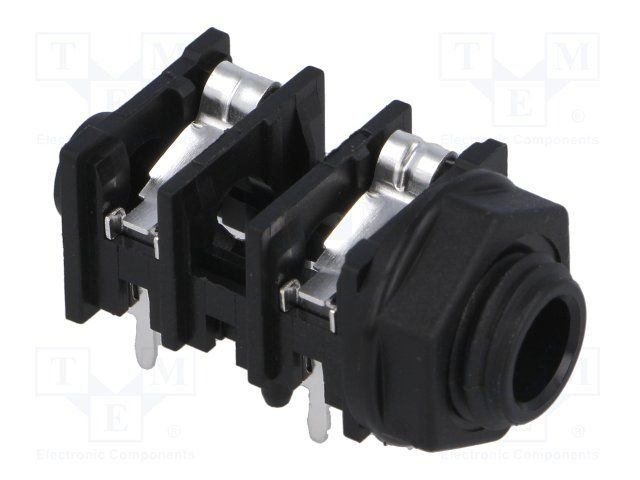 6.35mm ligzda, mono, plastmasas, THT, skrūvejamas šasijai M9, plastmasu uzgrieznis melna, on/off, AMPHENOL