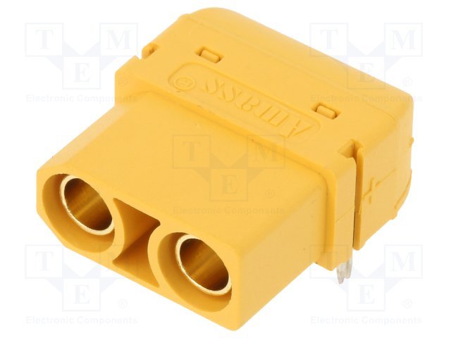 2Pin, XT90, "mama", 500V, 40A, lodejama PCB, leņķisks