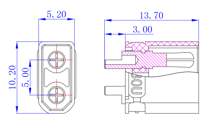 2Pin, XT30, "papa", 500V, 15A, 18AWG, lodejama vadam