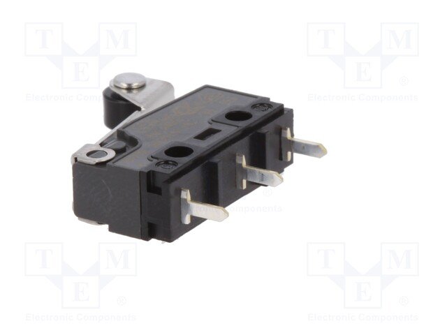 Mikropārslēdzējs ar sviru (ar ruliti) L=25mm, SPDT, ON-(ON), 5A/250VAC, 5A/30VDC, PCB, IP40, 0.59N, 19.8x6.4x10.1mm, viens kontakts, PANASONIC