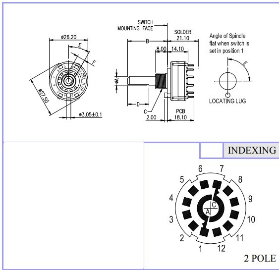 Galetes parslēdzejs 2=>6 kontakts, 0.15A/250V, lodejamie izvadi