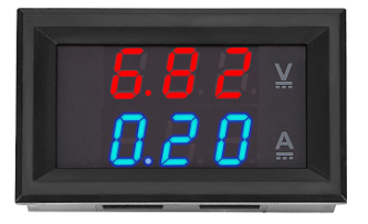 Modulis: Ciparu voltmetrs(sarkana)/ampērmetrs(zila), U=0...100VDC, I=0...10A, 48x29x25mm, Operating voltage:DC4.5...30V