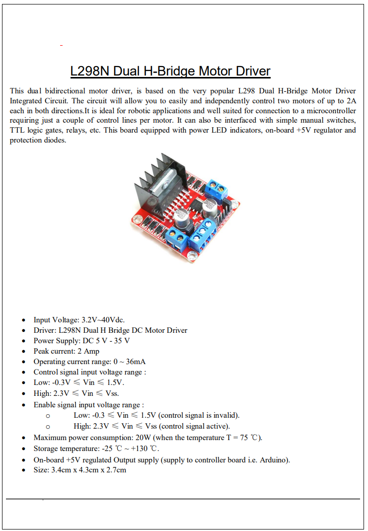 Modulis: soļu dzinēju kontrollers, L298N, 5...35V, 43x34x27mm