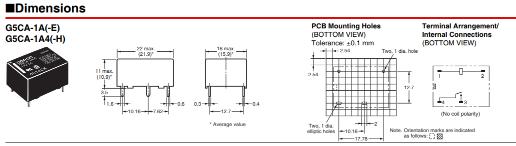 Relejs DC5V, SPST-NO, 10A/250VAC, 10A/30VDC, 125Ω(140mA), viens kontakts uz saslēgšanu, 22x16x11mm, OMRON