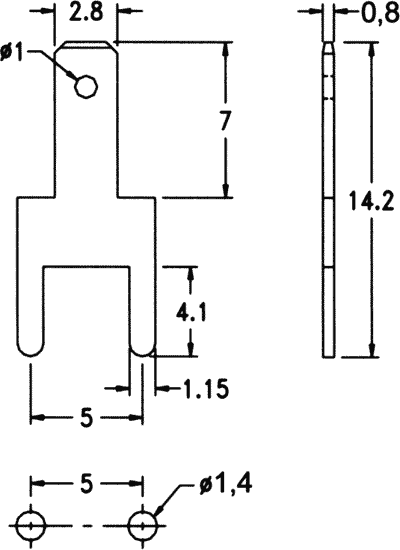 2.8x0.8mm, spraudnis, THT, atvērts, taisns