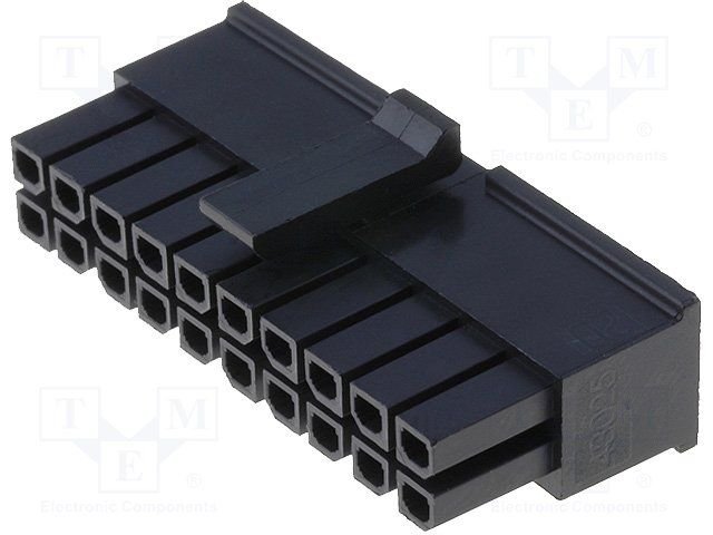 20pin(2x10), MicroFit, korpuss "papa" uz vadam, bez kontaktiem, solis=3x3mm, 5A