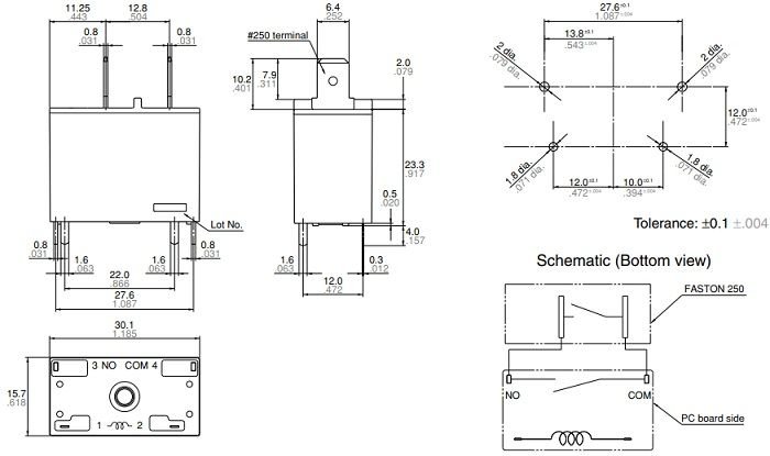 Relejs DC12V, SPST-NO, 20A/250VAC, 160R(75mA), viens kontakts uz saslēgšanu, 30.1x15.7x23.3mm, PANASONIC