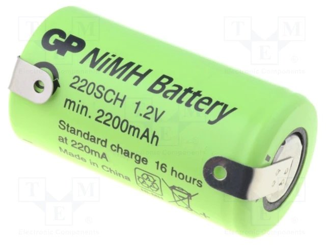 Akumulatori SubC, GP, ar plakaniem izvadiem, Ni-MH, 2200mAh, Ø23x43mm, 1.2V, 51.983gr.