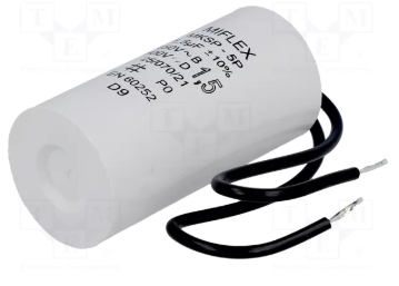 1.5/450VAC+cable elektromotoru kondensators, ±10%, Ø25x51mm, 10000h