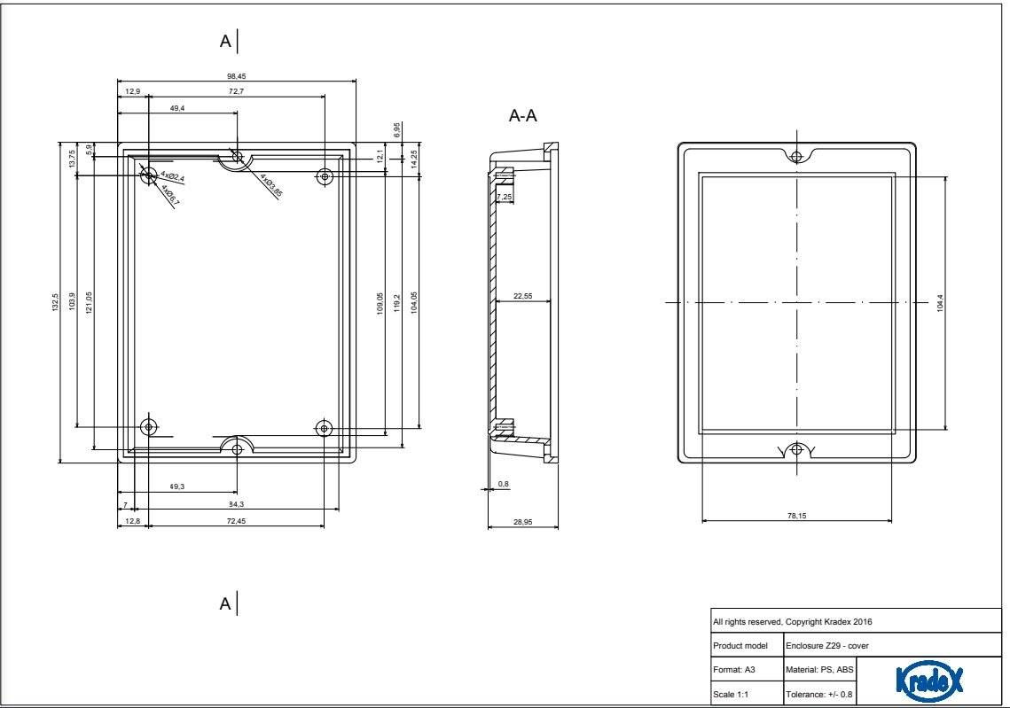 Plastmasas korpuss, 28x93x126mm, polistirens, melnā krasa