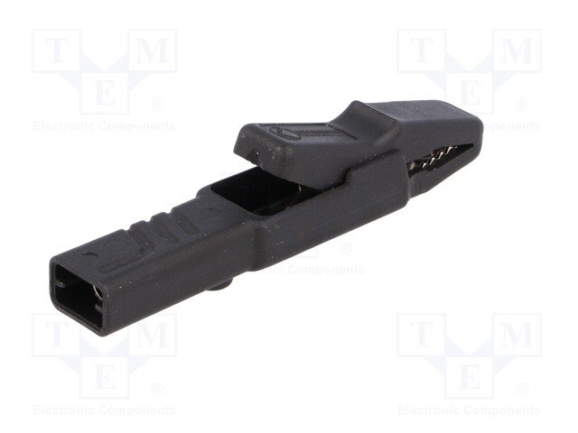 Krokodils izolēts, 4mm, 25A, L=80.5mm, HIRSCHMAN, melna krasa