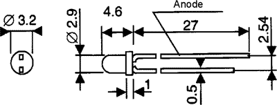 3mm, sarkana, 400...900mcd, 50°, 1.95...2.5V/20mA, 660nm, gaismas diode