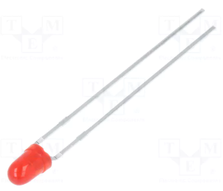 3mm, sarkana, 400...900mcd, 50°, 1.95...2.5V/20mA, 660nm, gaismas diode