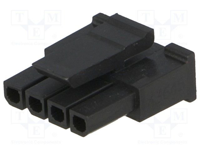 4pin(1x4), MicroFit, korpuss "papa" uz vadam, bez kontaktiem, solis=3mm, 5A