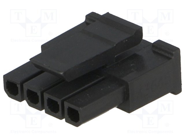 4pin(1x4), MicroFit, korpuss "papa" uz vadam, bez kontaktiem, solis=3mm, 5A