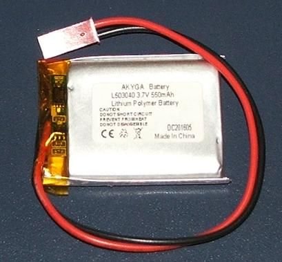 Akumulators Li-pol, 3.7V/550mAh, konn+sock2.54*2pins, 5.0x30x40mm
