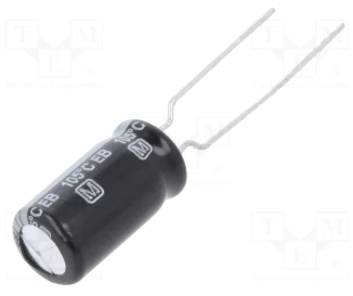 1000/10V, 105C, Ø8x15mm, ±20%, Kondensators elektrolītisks, 8000h, PANASONIC, ar lokaniem izvadiem