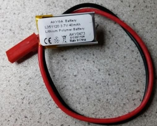 Akumulators Li-pol, 3.7V/40mAh, konn+sock 2.54*2pins, 3.5x11x20mm