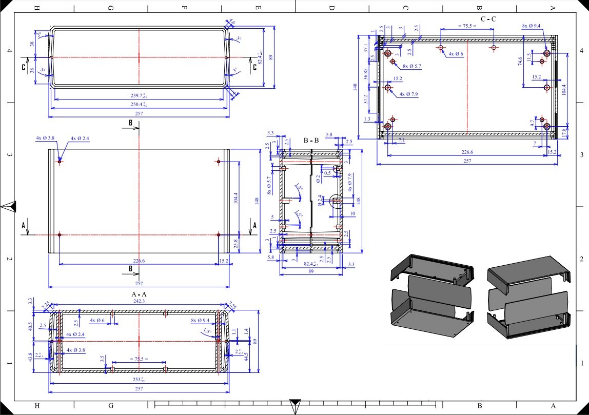 Plastmasas korpuss, 250x148x89mm, polistirens, melnā krasa