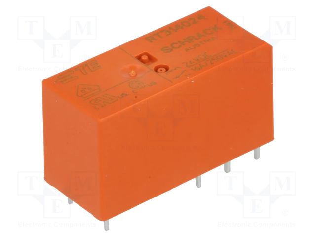 Relejs DC24V, SPDT, 16A/250VAC, 16A/24VDC, 1.44kΩ(16.6mA), viens kontakts uz pārslēgšanu, 29x12.7x15.7mm, TE Connectivity