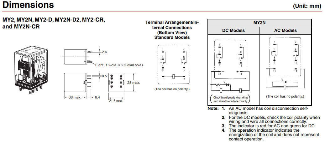 Relejs DC24V, DPDT, 2x10A/250VAC, 2x10A/24VDC, 636R(37mA), divas grupas pārslēgšanu, 28x21.5x36mm, OMRON