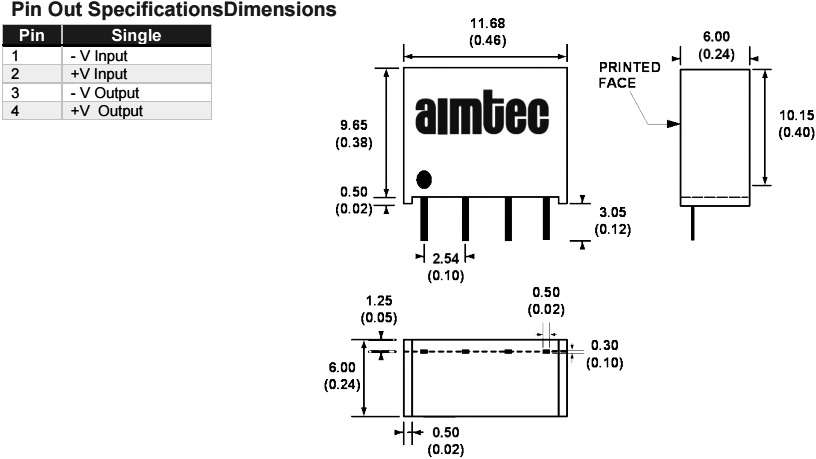 AM1SS-2405SZ Converter DC/DC 24V=>5V, 1W, 20mA, SIL4