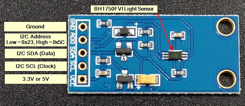 Modulis: apgaismotības ciparu devējs (intensity Digital Light Sensor Module), BH1750FVI