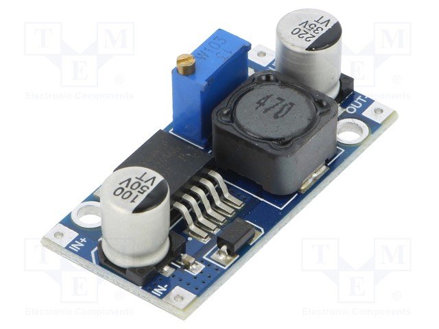 Modulis: Pārveidotājs, step down, Uie=3.2...40V, Uiz=1.25...35V, 3A, 80..92%, 43x21mm, LM2596S-ADJ