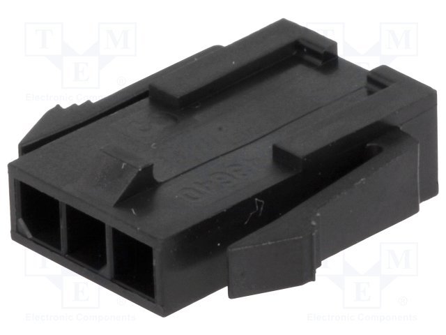 3pin(1x3), MicroFit, korpuss "mama" uz vadam, bez kontaktiem, solis=3mm, 5A