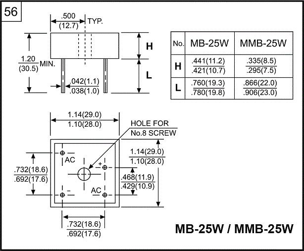 KBPC5010W Tiltiņš 1000V 50A, apaļa veida izvadi