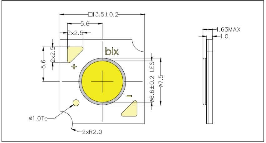 Ultra spožas gaismas diode, 12.8W, COB, 1543lm, 4000K, 120grad, 33.7...38.3VDC/350mA, 13.5x13.5x1.63mm, neitrala balta