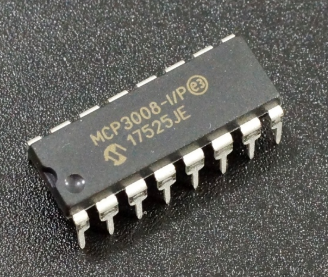 MCP3008-I/P mikroshēma, A/D converter, Ch: 8, 10bit, 200ksps, 2.7...5.5V, DIP16