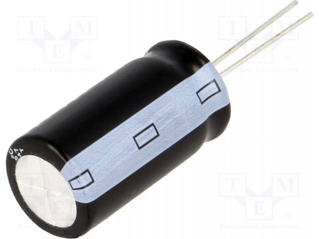 15/400V, 105C, Ø10x20mm, ±20%, Kondensators elektrolītisks, 12000h, Elite, ar lokaniem izvadiem