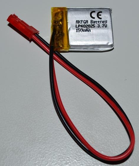 Akumulators Li-pol, 3.7V/150mAh, konn+sock2.54*2pins, 4.0x20x25mm