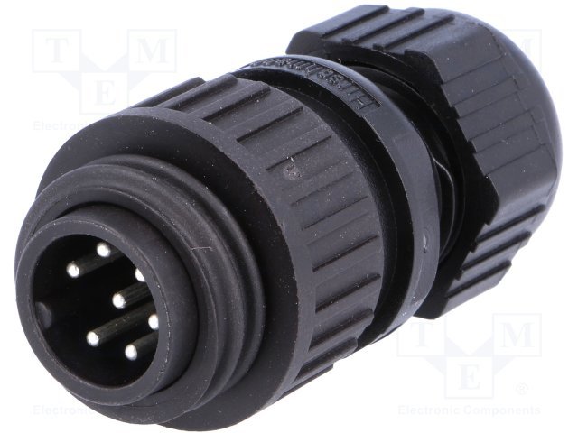 7Pin rūpņiecības savienotājs uz vadu "papa" dakša, 10A/250V, IP67, apaļš, serija CA