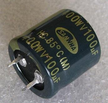 100/400V, 85C, Ø25x25mm, ±20%, Kondensators elektrolītisks, 2000h, SAMWHA, SNAP-IN