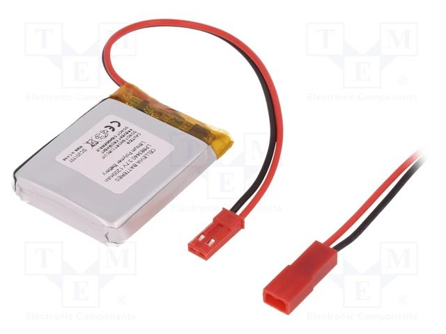 Akumulators Li-pol, 3.7V/1200mAh, konnector 2.54*2pins, 9.3x34.5x40.5mm
