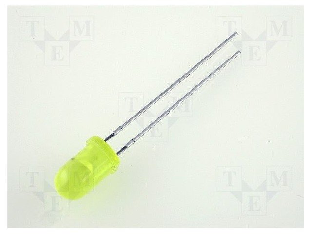 5mm, dzeltena, 5...32mcd, 60°, 2.1...2.5V/20mA, 590nm, gaismas diode