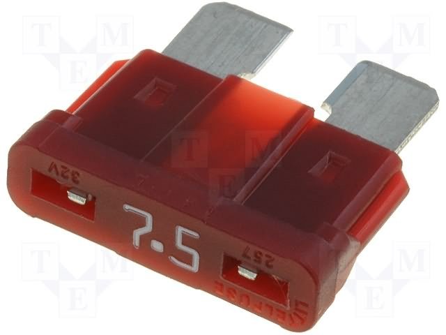 Drošinātājs auto standarta 7.5A, 32V, 19 x 18.8 x 5.1mm