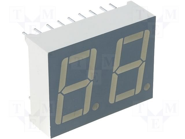 7LED indikators, divkāršs, 13.2mm, 25x17.5x7mm, kopējs anods, sarkans (40...80mcd)