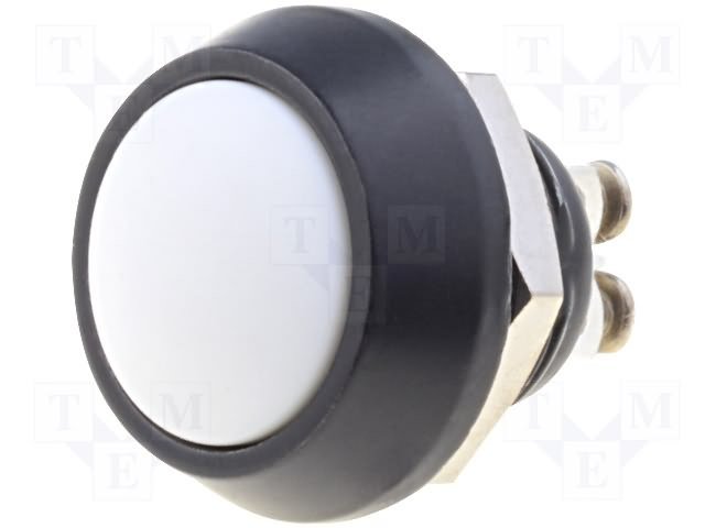 Antivandala poga, SPST-NO, OFF-(ON), 2A/36VDC, IP65, Ø17.5x22.8mm, M12, balta