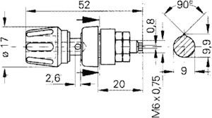 Testera ligzda, 4mm, 63A/60VDC, L=52mm, šasijai, sarkans