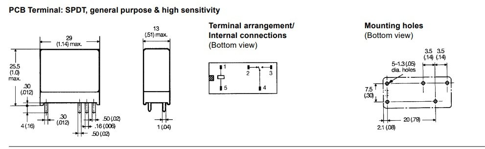 Relejs DC48V, SPDT, 10A/250VAC, 10A/30VDC, 4.17kΩ(11.5mA), viens kontakts uz pārslēgšanu, 29x13x25.5mm, OMRON