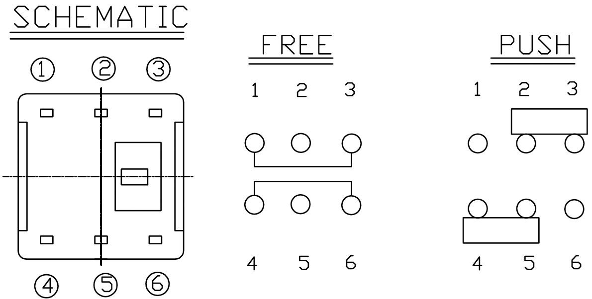 Poga DPDT, ON-ON, 0.1A/30VDC, THT, 8x8x8(12/14)mm, ar fiksaciju