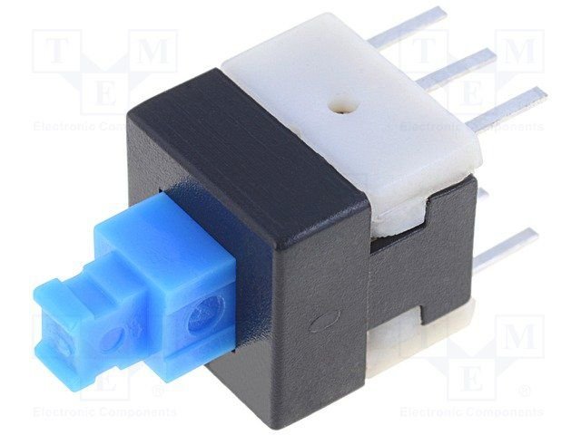 Poga DPDT, ON-ON, 0.1A/30VDC, THT, 8x8x8(12/14)mm, ar fiksaciju