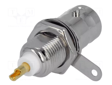 BNC ligzda, šasijai, neizolēts, taisns, 50Ω, uzskrūvējams, vītnes garums 10mm