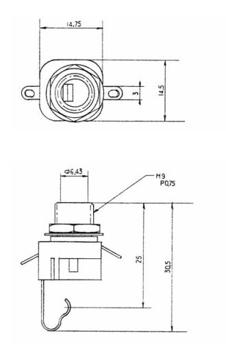 6.35mm ligzda, mono, plastmasas, vadam, skrūvejamas šasijai M9, LUMBERG